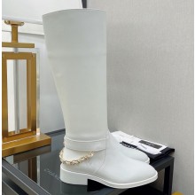 Chanel Back Chain Heel 3.5cm High Boots Calfskin White 2022