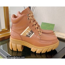 Gucci Heel 6cm Platform 2cm Ankle boots Brown with Interlocking G Stripe 2022