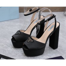 Prada Heel 13cm platform 4cm High-heeled satin sandals Black 2022