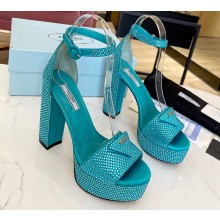Prada Heel 11.5cm platform 3.5cm Satin sandals with crystals Turquoise Green 2022