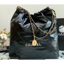 Chanel Calfskin CHANEL 22 Large Handbag AS3262 Black/Lacquered Metal 2022
