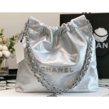 Chanel Calfskin CHANEL 22 Small Handbag AS3260 Metallic Silver 2022