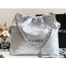 Chanel Calfskin CHANEL 22 Medium Handbag AS3261 Metallic Silver 2022