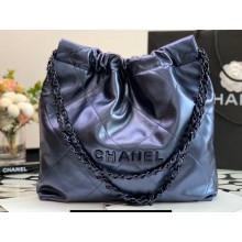 Chanel Calfskin CHANEL 22 Small Handbag AS3260 Metallic Navy Blue 2022