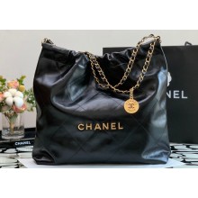 Chanel Calfskin CHANEL 22 Medium Handbag AS3261 Black/Gold 2022