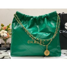 Chanel Calfskin CHANEL 22 Medium Handbag AS3261 Green/Gold 2022