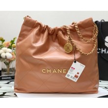 Chanel Calfskin CHANEL 22 Medium Handbag AS3261 Brown/Gold 2022