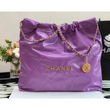 Chanel Calfskin CHANEL 22 Medium Handbag AS3261 Purple/Gold 2022