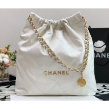 Chanel Calfskin CHANEL 22 Large Handbag AS3262 White/Gold 2022
