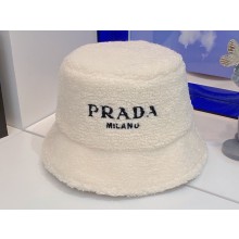Prada Shearling Bucket Hat White