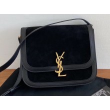 Saint Laurent solferino medium satchel bag in suede Leather 634305 Black