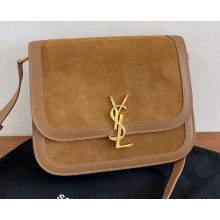 Saint Laurent solferino medium satchel bag in suede Leather 634305 Brown