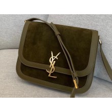 Saint Laurent solferino medium satchel bag in suede Leather 634305 Army Green