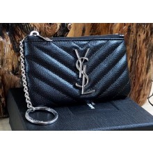 Saint Laurent cassandre key pouch Wallet 438386 Black/Silver