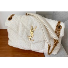 Saint Laurent puffer small chain bag in Tweed 577476 White