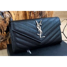 Saint Laurent cassandre large flap wallet 372264 Black/Silver