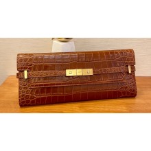 Saint Laurent manhattan clutch Bag in crocodile-embossed leather 695949 Brown
