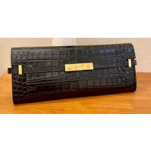 Saint Laurent manhattan clutch Bag in crocodile-embossed leather 695949 Black