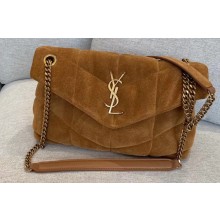 Saint Laurent puffer small chain bag in Suede 577476 Brown