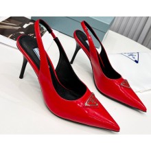 Prada Heel 8.5cm leather iconic triangle logo slingback pumps Brushed Red
