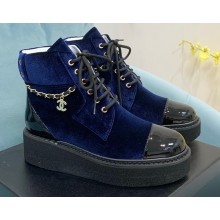 Chanel Chain Lace-Ups ankle boots G39332 Velvet Blue 2022
