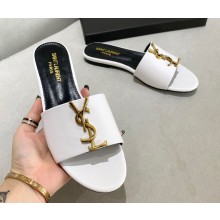 Saint Laurent Flat Slides Sandals with gold-tone monogram 02