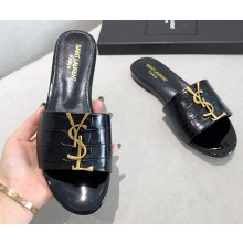 Saint Laurent Flat Slides Sandals with gold-tone monogram 03