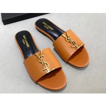Saint Laurent Flat Slides Sandals with gold-tone monogram 04