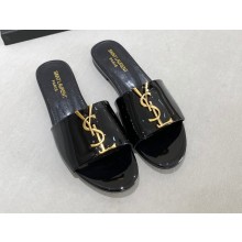 Saint Laurent Flat Slides Sandals with gold-tone monogram 05