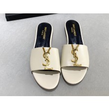 Saint Laurent Flat Slides Sandals with gold-tone monogram 06