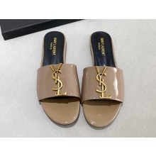 Saint Laurent Flat Slides Sandals with gold-tone monogram 07