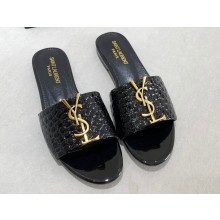 Saint Laurent Flat Slides Sandals with gold-tone monogram 08