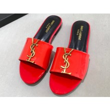 Saint Laurent Flat Slides Sandals with gold-tone monogram 09