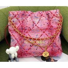 Chanel 22 Small Shopping Bag AS3260 Tweed Pink 2022