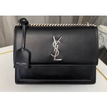 Saint Laurent sunset medium chain bag in smooth leather 442906 Black/Silver