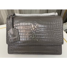 Saint Laurent sunset medium chain bag in crocodile-embossed shiny leather 442906 Gray/Silver