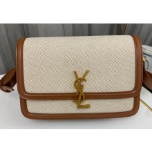Saint Laurent solferino medium satchel bag in canvas and smooth leather 634305 Brown