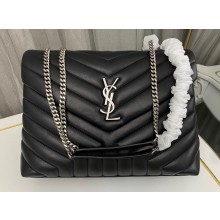 Saint Laurent loulou medium chain bag in quilted "y" leather 459749/574946 Black/Silver
