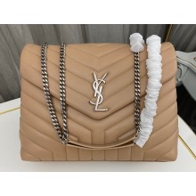 Saint Laurent loulou medium chain bag in quilted "y" leather 459749/574946 Apricot/Silver