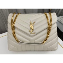 Saint Laurent loulou medium chain bag in quilted "y" leather 459749/574946 White/Gold