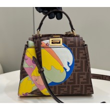 Fendi Peekaboo Iconic Mini Bag in FF glazed fabric with inlay Brown 2023