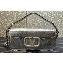 Valentino Locò shoulder bag in Python Pattern Silver With jewel Logo 2023