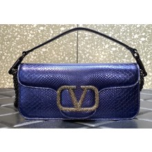 Valentino Locò shoulder bag in Python Pattern Blue With jewel Logo 2023