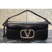 Valentino Locò shoulder bag in Python Pattern Black With jewel Logo 2023