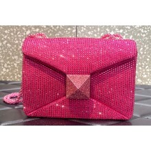 Valentino ONE STUD shoulder bag EMBROIDERED With all-over rhinestones Fuchsia 2023