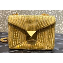 Valentino ONE STUD shoulder bag EMBROIDERED With all-over rhinestones Gold 2023