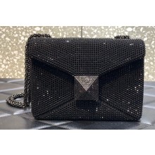 Valentino ONE STUD shoulder bag EMBROIDERED With all-over rhinestones Black 2023