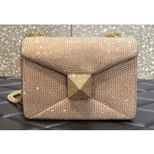 Valentino ONE STUD shoulder bag EMBROIDERED With all-over rhinestones Nude 2023