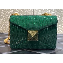 Valentino ONE STUD shoulder bag EMBROIDERED With all-over rhinestones Green 2023