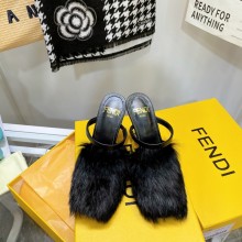FENDI FIRST black mink high-heeled sandals